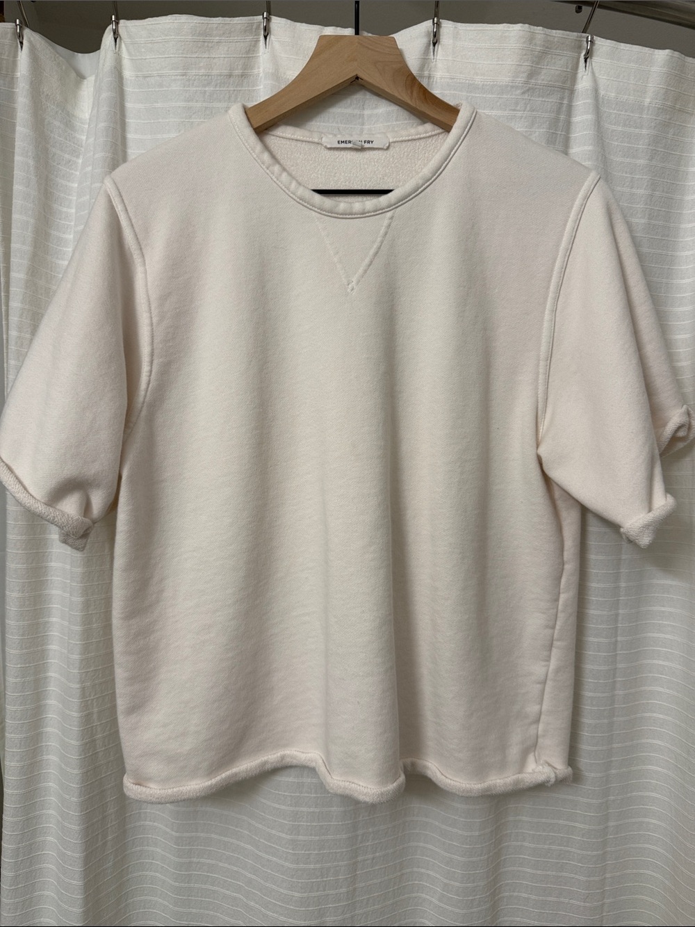 Emerson Fry Short-Sleeve Crew Sweatshirt in Soft Cream